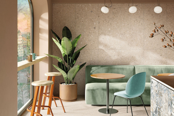 Béžová dlažba do obývačky vo veľkom formáte